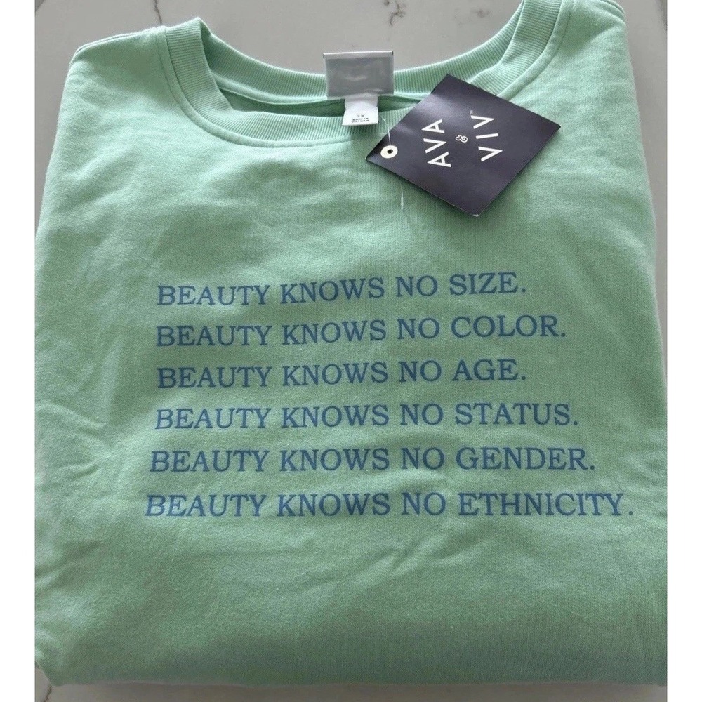 New Ava & Viv Sweatshirt Plus Size 2X Green "Beauty Knows No Size Color Age ..."